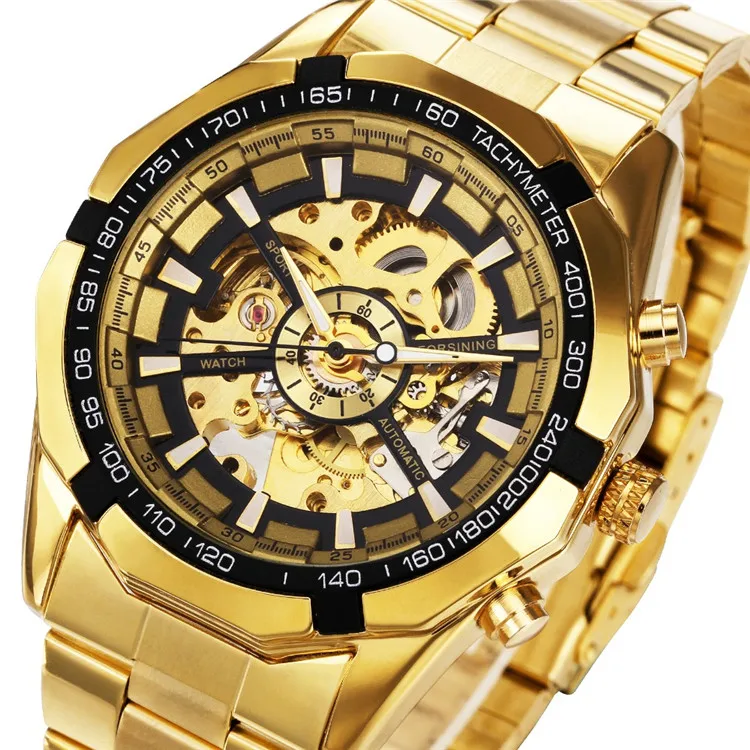 

Winner Brand Stainless Steel Watch Men Skeleton Auto Mechanical custom LOGO Watch Male Dress Clock WINNer 246