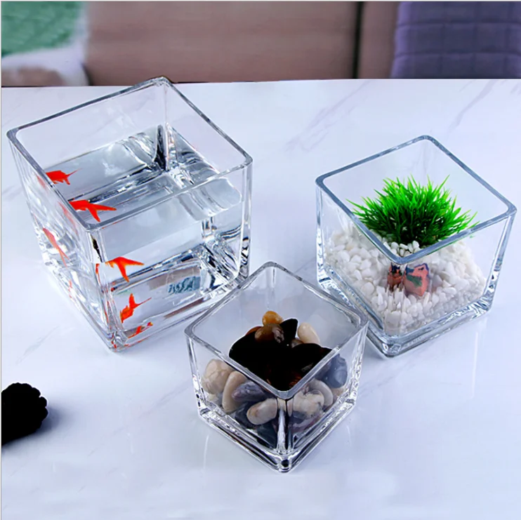 

wholesale clear square acrylic fish aquarium tank with flowerpot,mini desktop acrylic fishbowl home/flower vase, Transparent