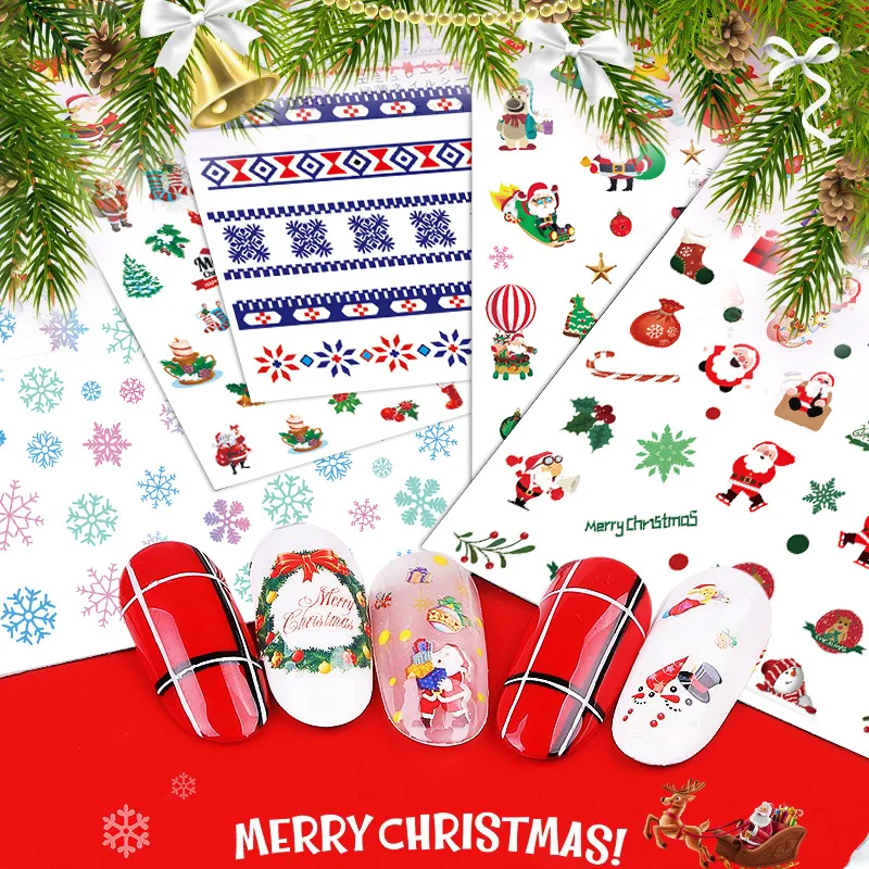 

2021 New Trending Custom Logo Nail Art Decorations Christmas Series 3D Decals Nails Sticker, Mixed color