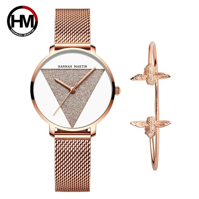 

High Quality 36mm hannah Martin Women Stainless Steel Mesh Rose Gold Waterproof watch with bracelet