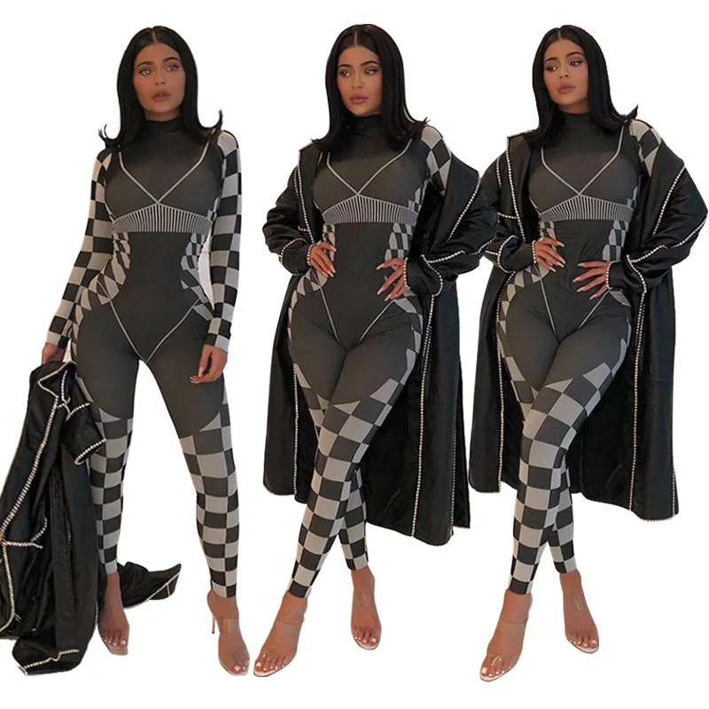 

fashion new style full length pattern printing yoga wear jumpsuit, As picture