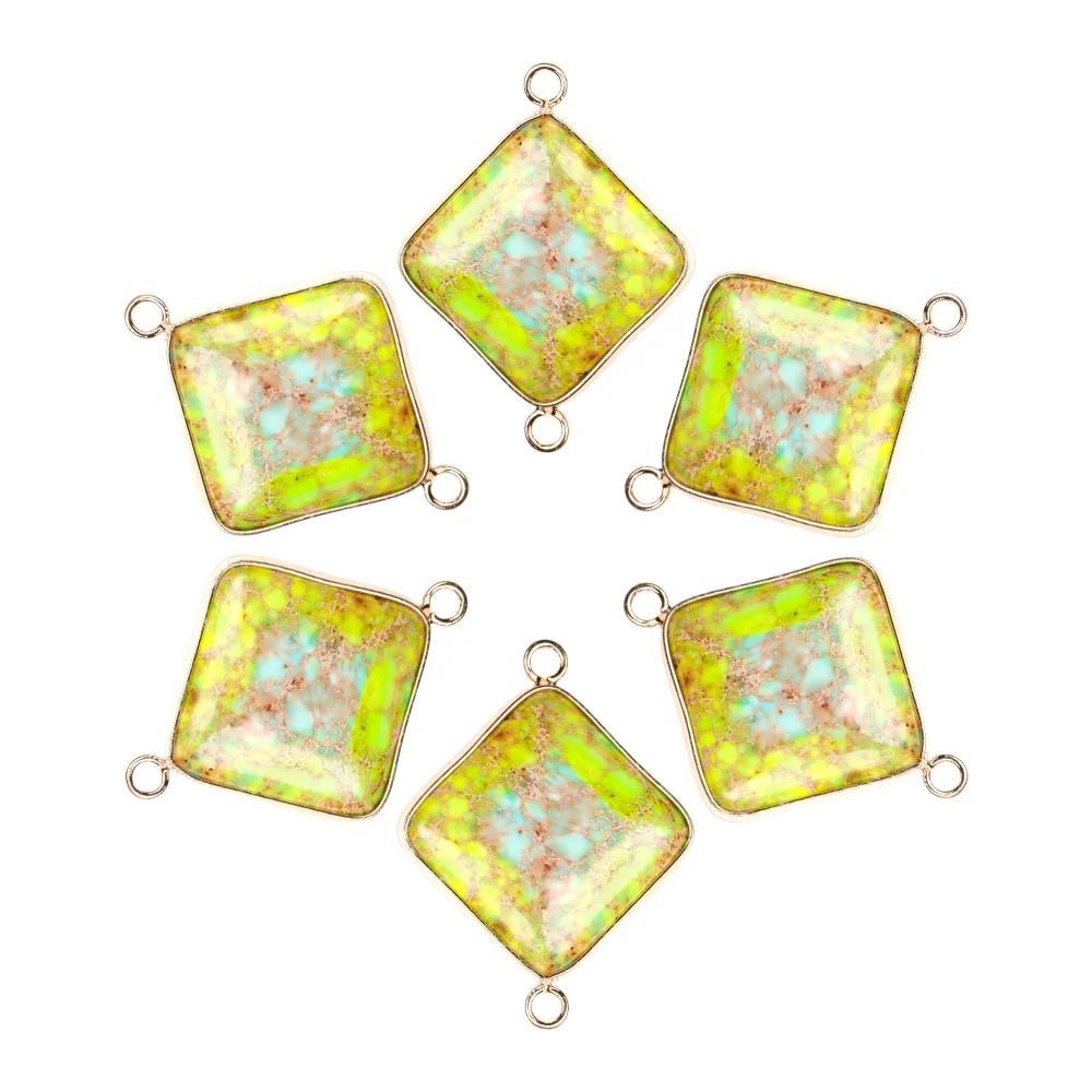 

Rhombus Connector Double Bail Semi-precious Stone Pendant for DIY Jewelry Accessories Gold Plated Natural Charm Pendants Agate