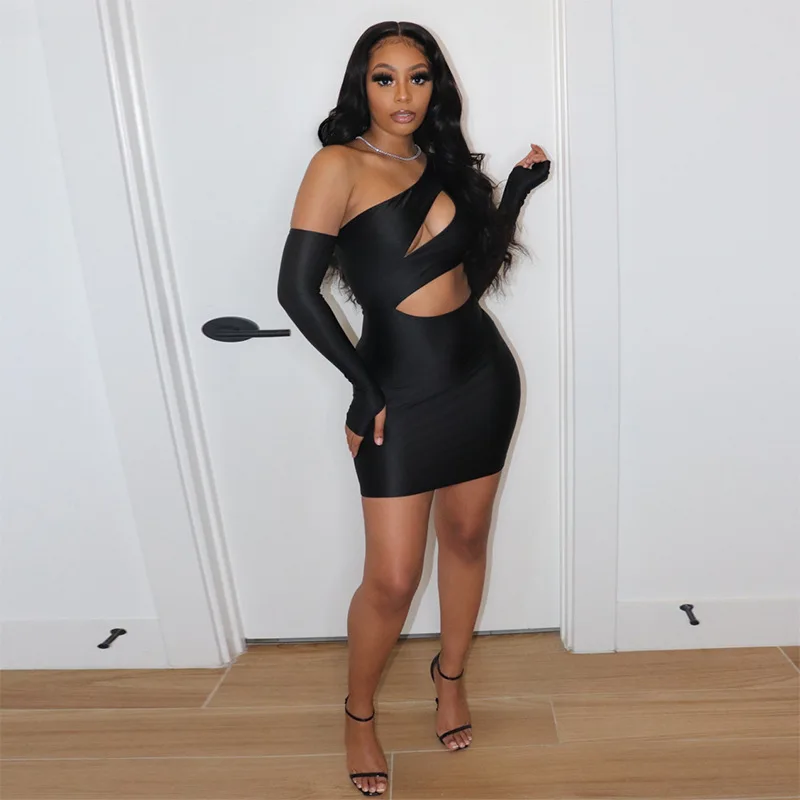 

Free Shipping Ladies Off Shoulder Cut Out Strapless Long Sleeve Mini Party Dress Women Summer Clothing Clubwear Sexy Dresses, Pink,black