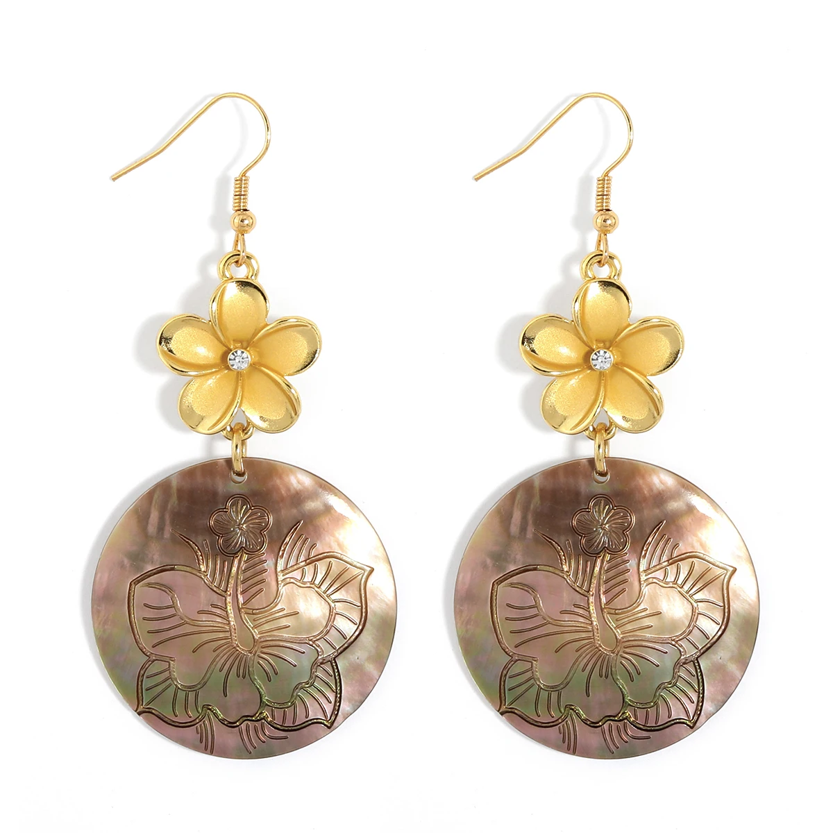 

In stock beautiful yellow flower design round pendant bulk hawaiian earrings custom made jewelry