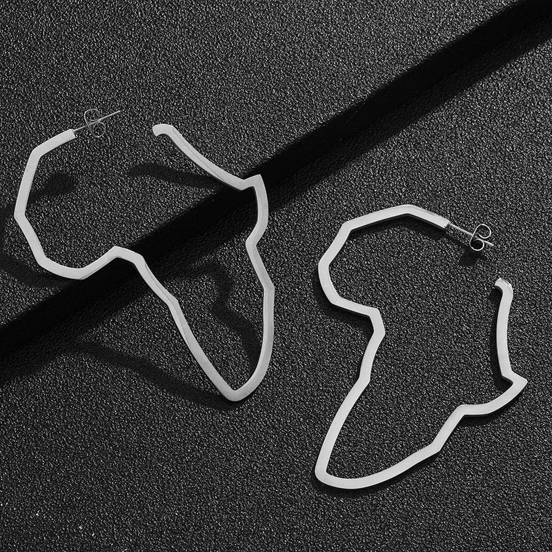 

Hot Sale Fashion Women Jewelry Stainless Steel 18K Gold Plated African Map Earrings, As pic