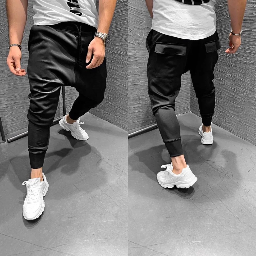 

Men's Low-span Lace-up Jogging Harem Pants Fitness Casual Slim Stretch Running Sports Trousers, Shown