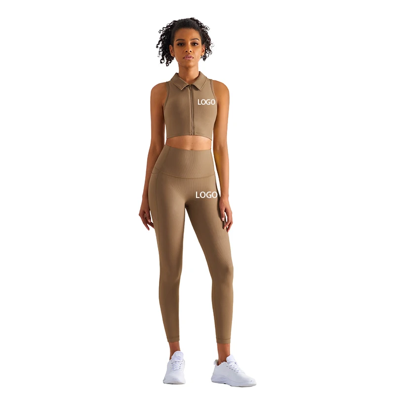 

Fashion High Quality Two Piece Yoga Set Ribbed Crop Tanks Match Crotchless leggings Sports Training Set Suit Women Gym Apparel