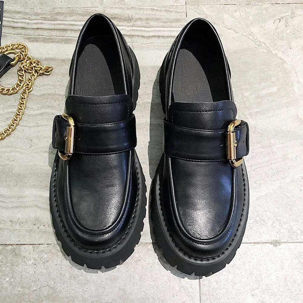 

Platform Small Leather Lightweight British Style Flats Shoes Women Casual Fashion Comfort Flat Shoes Ladies Wear Shoes, Black