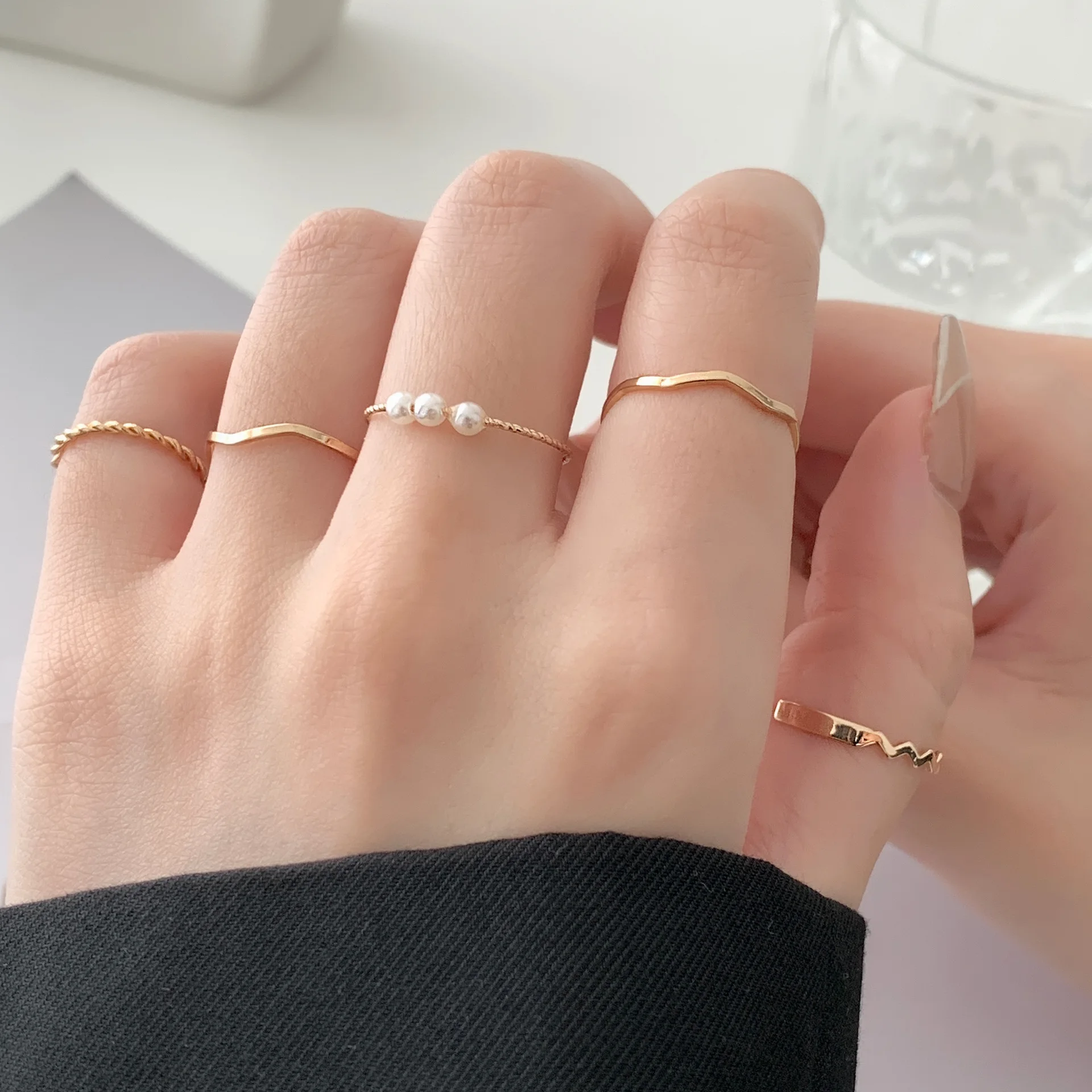 

fashion INS trendy gold plated geometric finger ring set