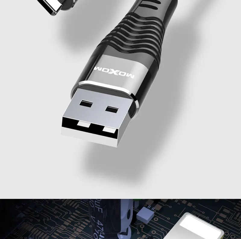 MOXOM Micro USB Cable 2.4A Black Charger Phone Cable Nylon Braided Mobile Cables - ANKUX.COM
