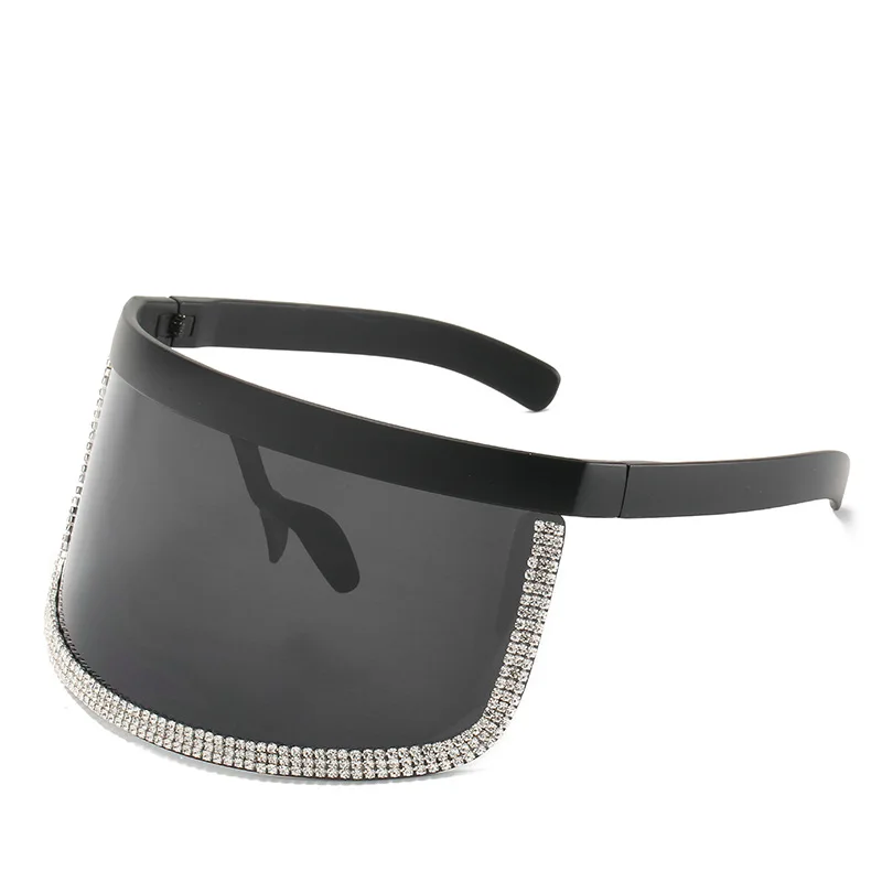 

DCOPTICAL 2021 Diamond Face Shield Glasses One Piece Top Bar Shades Face Mask Luxury Sunglasses