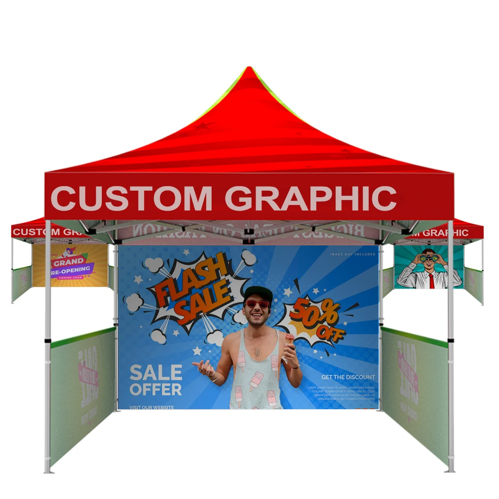 

10x10 Advertising Promotional Printed Canopy Tent With Half Wall For Events Outdoor, Custmized