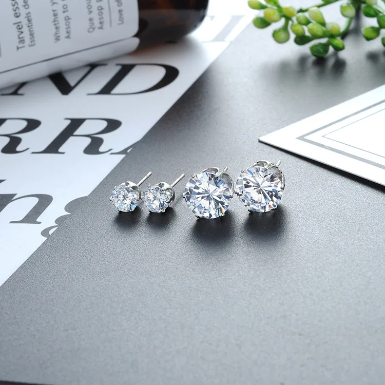 

Zircon earrings wholesale Korean women six-claw copper zircon earrings multi-size round zircon earrings, Picture shows