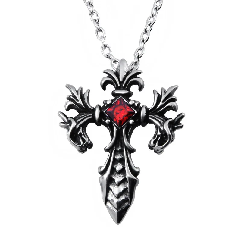 

2021 New Inventions retro zinc alloy Cross Pendant Stainless Steel Necklace Men wholesale christian gifts