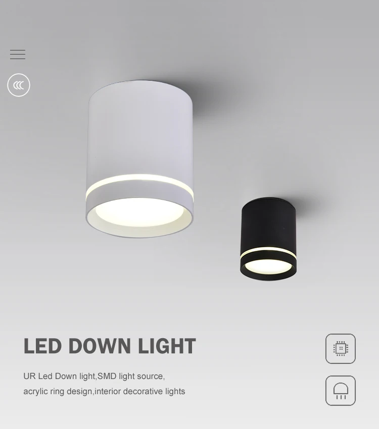 2021 Eurpoean design 5W SMD interior cylindricity aluminum home simple black white led down light