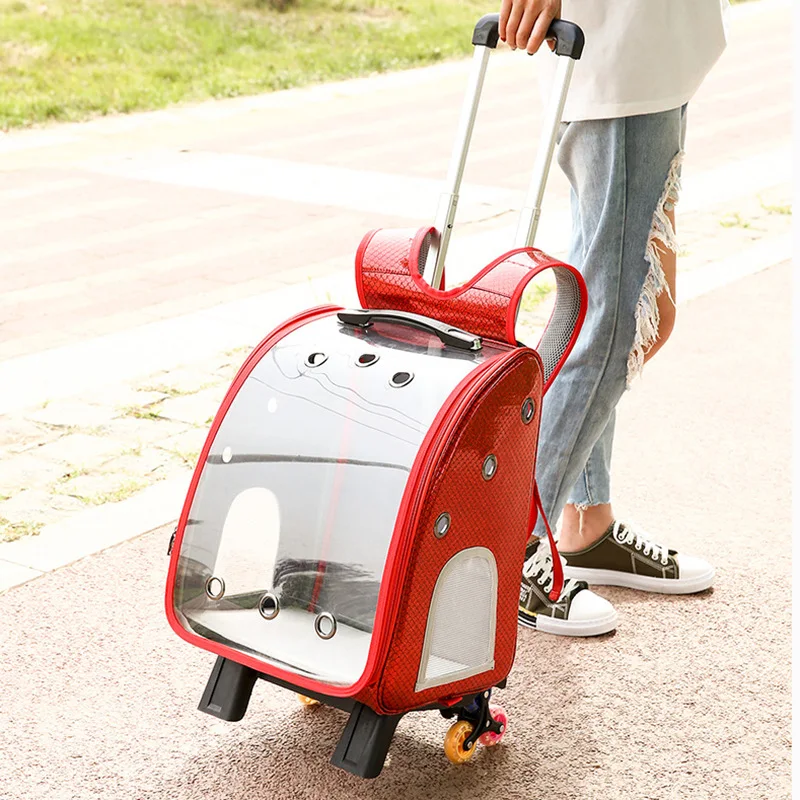 

Wholesale Breathable Acrylic pet carrier Bag transparent pet carrier backpack trolley with wheel