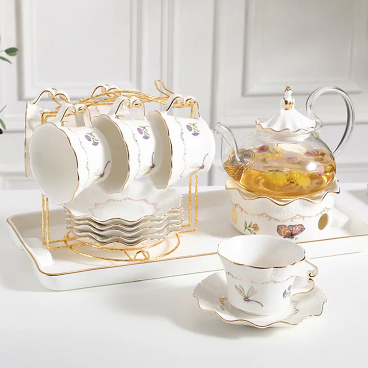 

Golden printed royal drinkware coffee tea cups set wholesale luxury tea set with teapot, Customized color