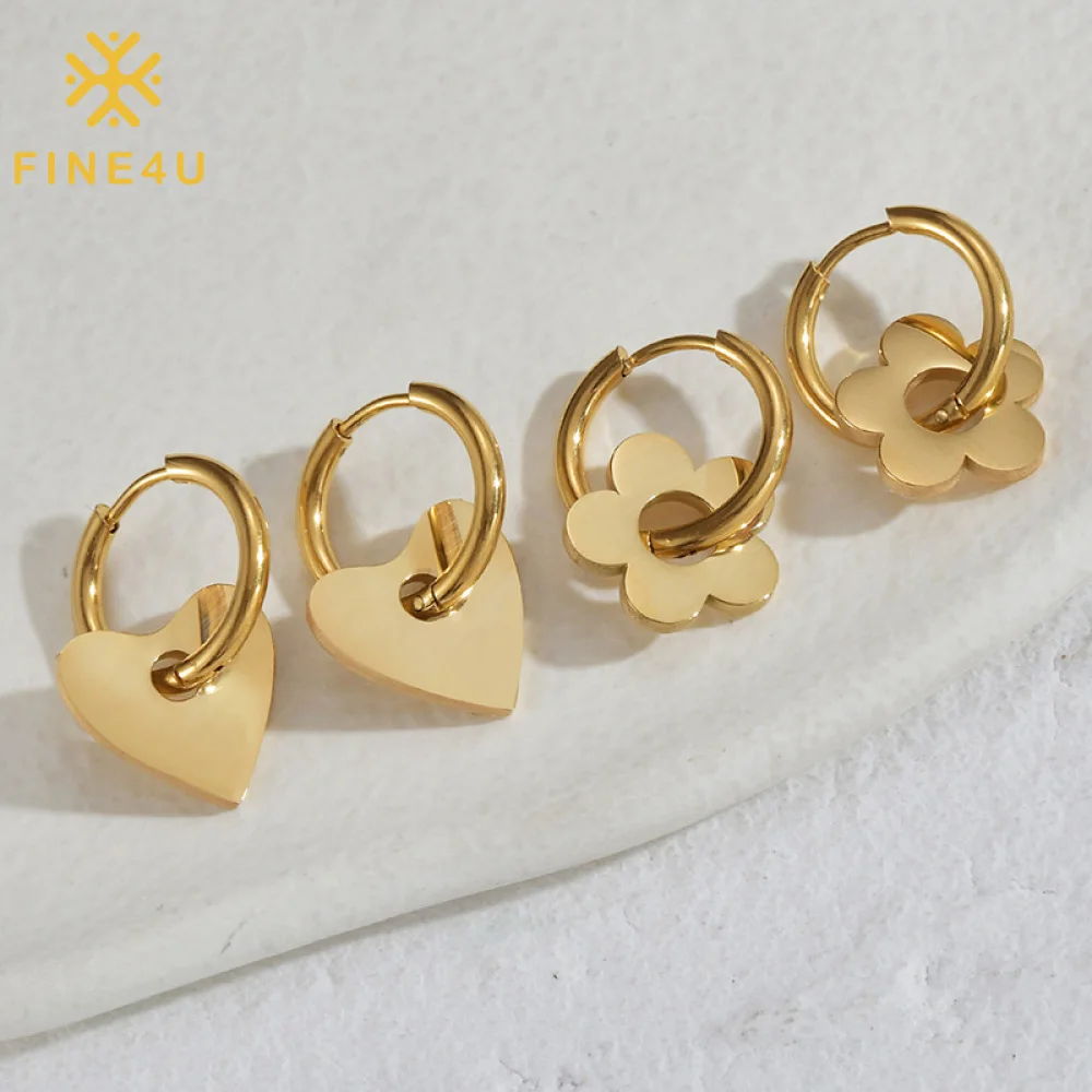 

Hypoallergenic Non Tarnish Jewelry Gold Plated Chunky Dangling Flower Heart Huggie Hoop Earring Jewelry For Women