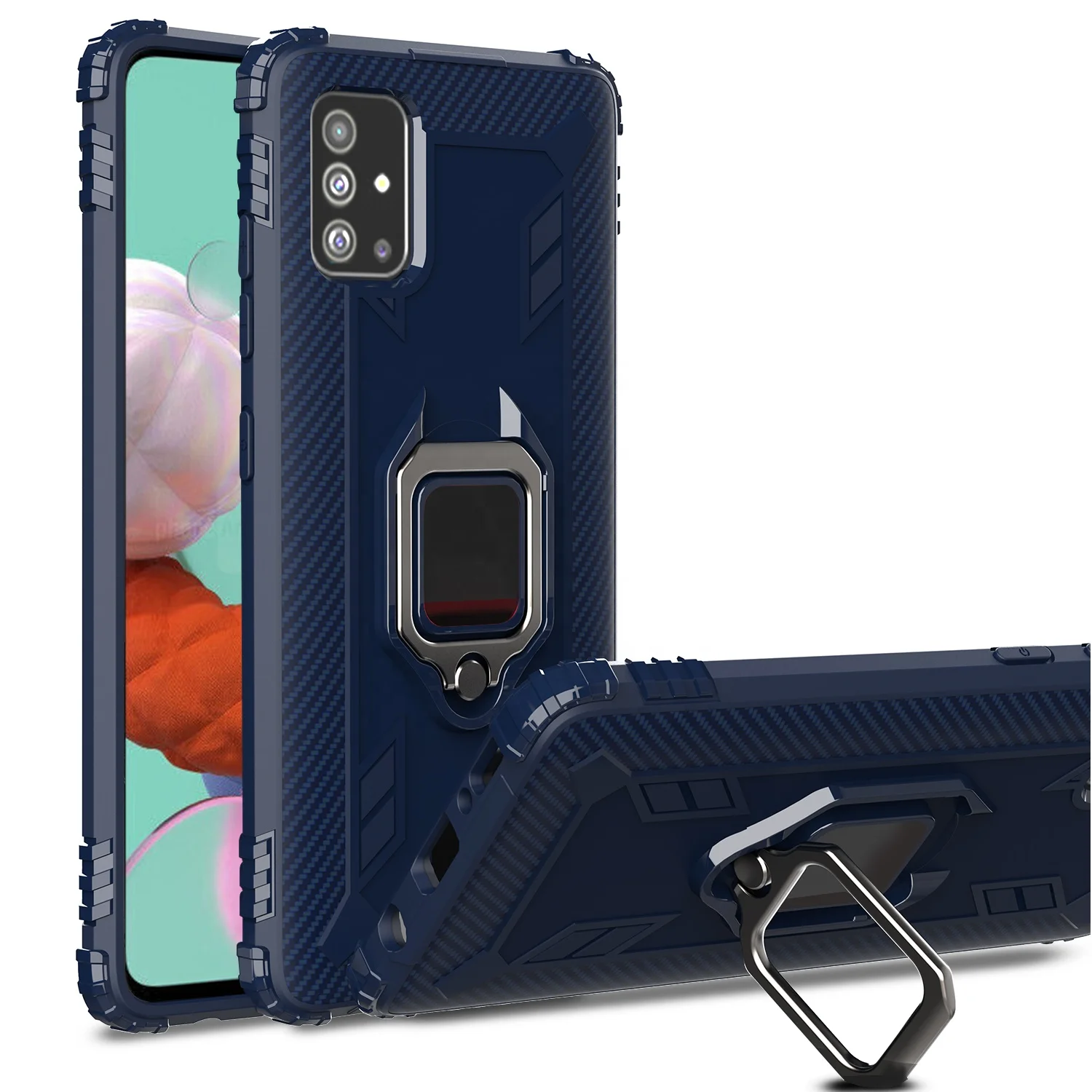 

Carbon Fiber Magnetic Ring Soft TPU Corner Back Cover Accessories Cell Mobile Phone Case For Samsung galaxy A51, Multi-color, can be customized