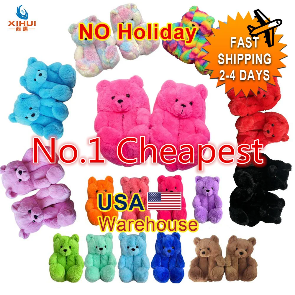 

Order 3 Ship 5 Wholesale Plush Fur Teddy Bear Slippers women slippers soft fur for sale