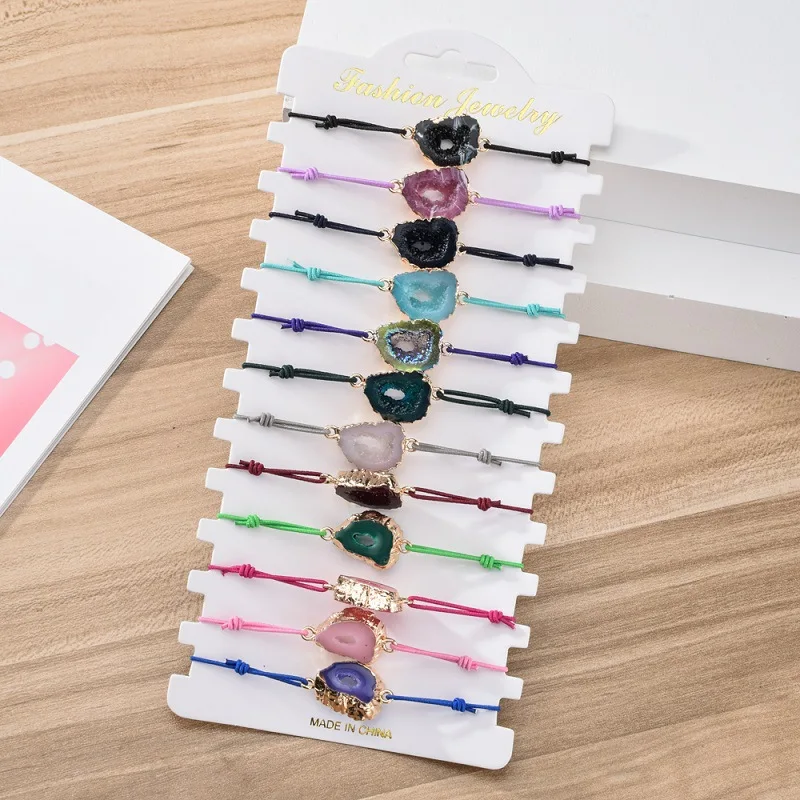 

12 Pcs/Set Charm Multicolor Resin Woven Bracelet Boho Handmade Adjustable Rope Bracelets With Card Couple Friends Bracelet Set, Multi-colors