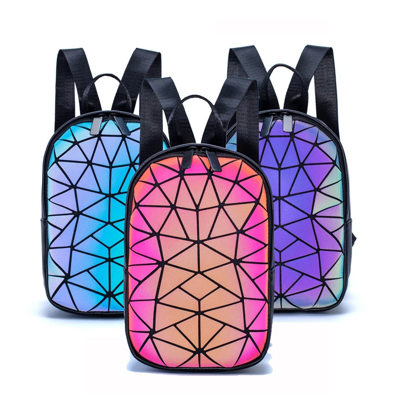 

2021 New Mini Backpack Female Geometric Rhombus Backpack Unisex Portable Phantom Color Backpack, Black, red, blue, green purple, gray