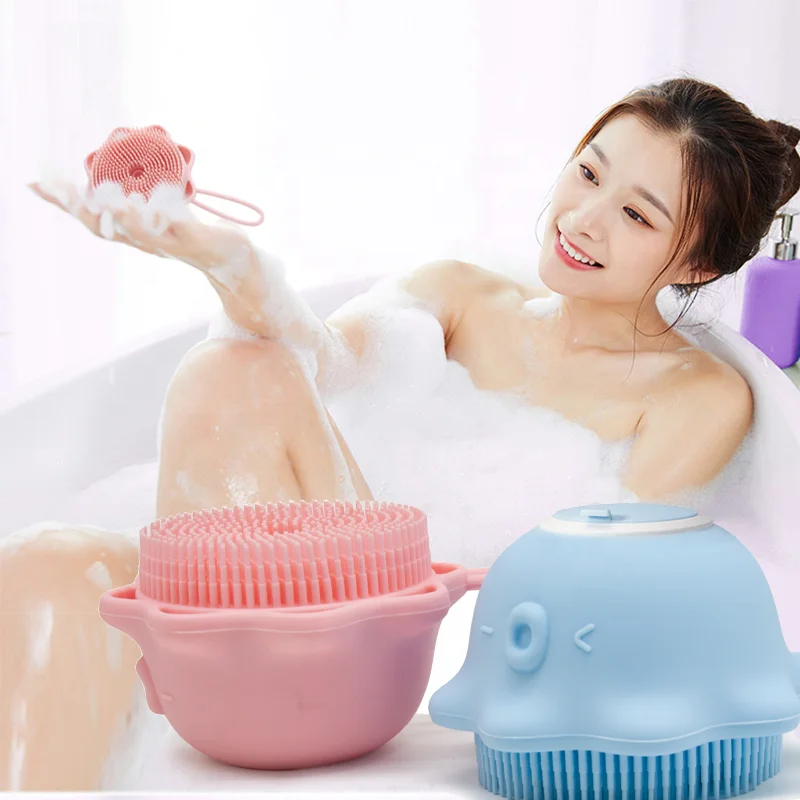 

New Product Can Be Installed Shower Gel Body Ball Scrubber Silicone Body Scrubber Belt Baby Bath Shower Brush, Light blue pink light green