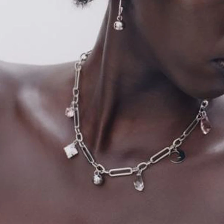 

Trend Layering Pearl Crystal Diamond Zircon Pendant Choker Necklace Thick Chunky Figaro Chain Choker Necklace Women Jewelry Gift