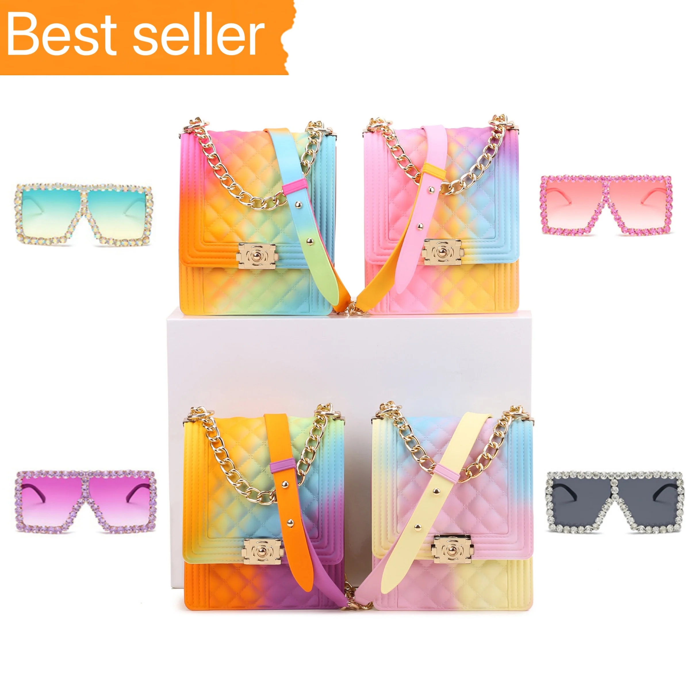 

Hot selling Trendy designer bags 2021 handbag jelly bag purse set with sunglasses matching shades set for women handbags ladies, 20 colors