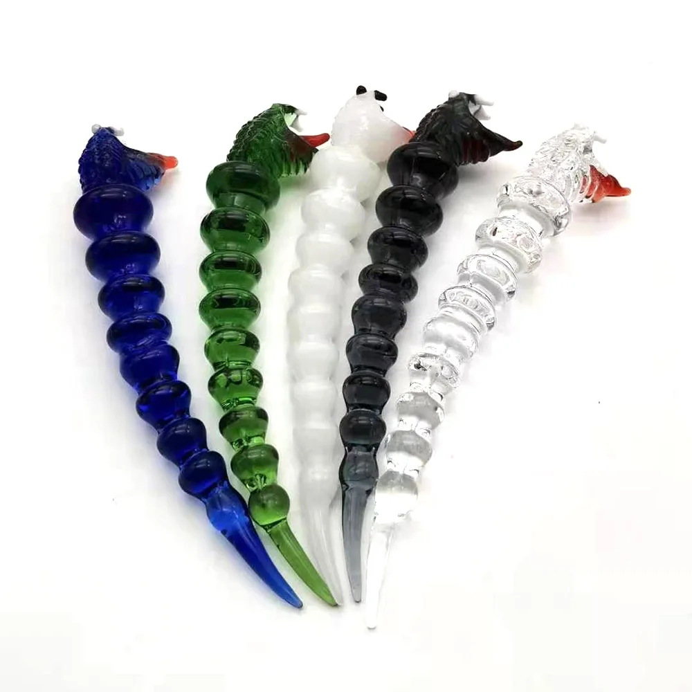 

Hot glass oil smoke cream spoon Cobra shape smoking set accessories, Blue, green, white, transparent, transparent black