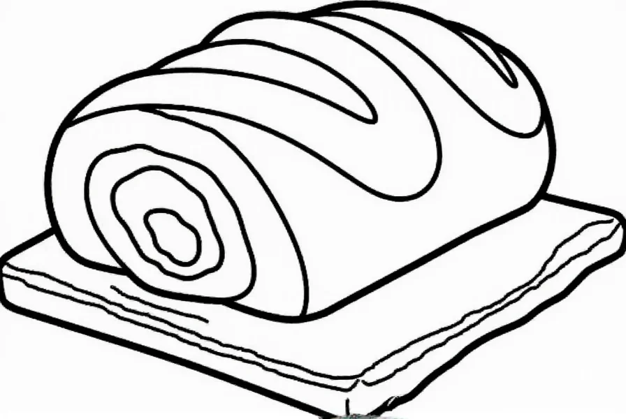 Hello Kitty wearing baker's hat decorating cinnamon rolls with icing swirls, kawaii style coloring page outline