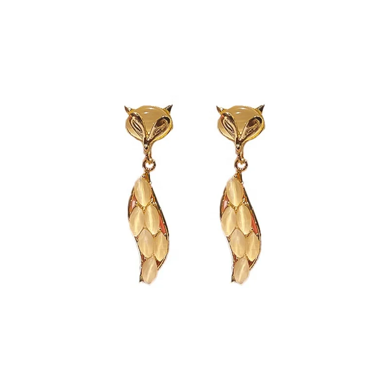 

ADELANTE New Design Fox Shape Alloy with 925 Silver Needle Cat's Eye Stone Pearl Drop Earrings Women