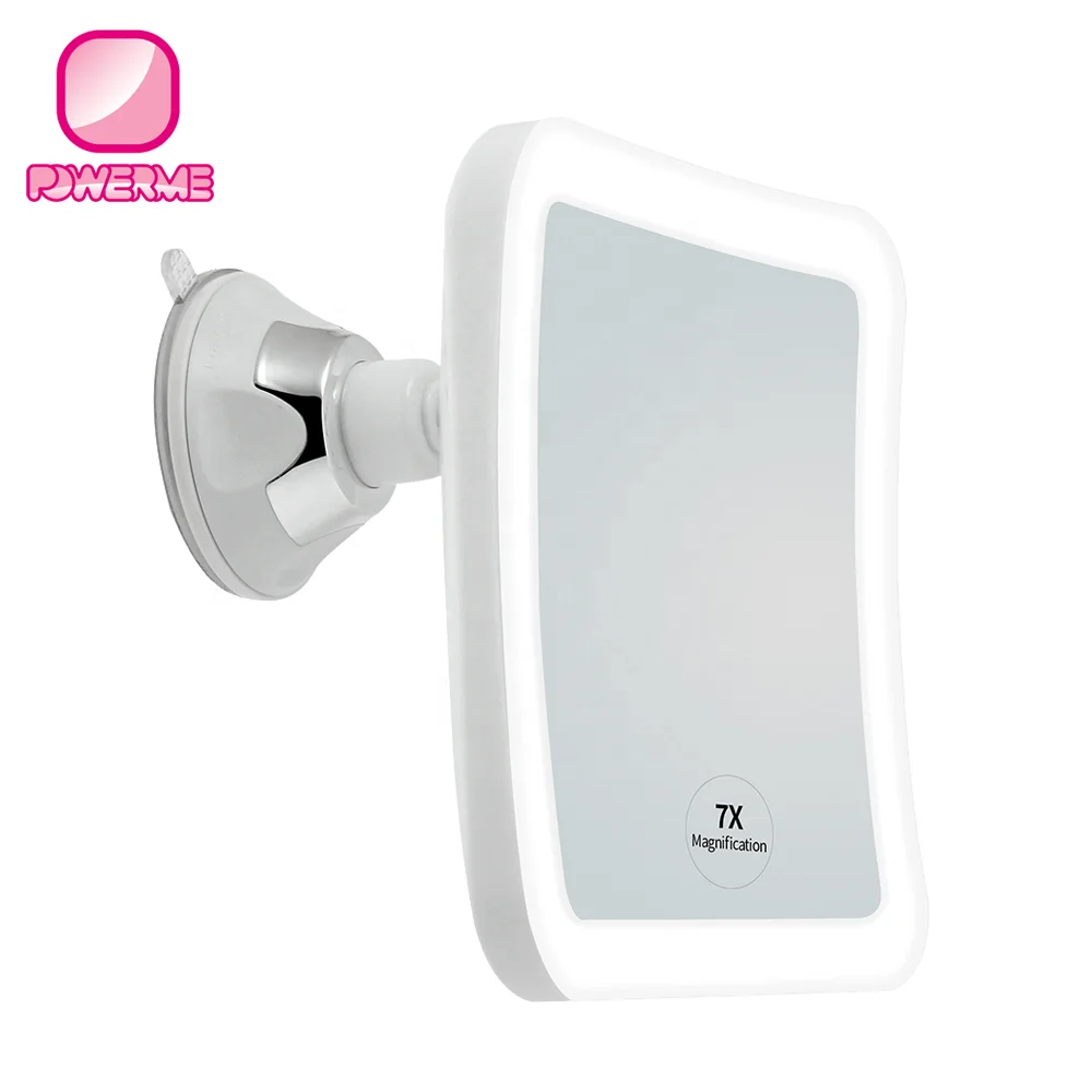 

Square wall mounted makeup mirror with led light and 10x magnification strong powerful suction cup