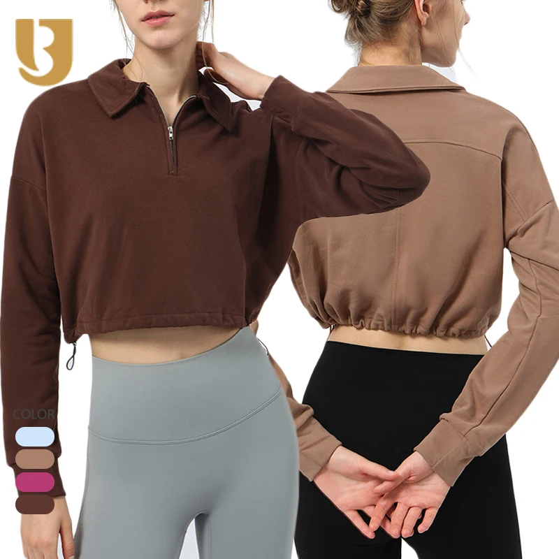 

Autumn Winter Fashionable Pullover Long Sleeve Crewneck Cotton Sweatshirt Oversized Ladies Woman Yoga Gym Crop Tops