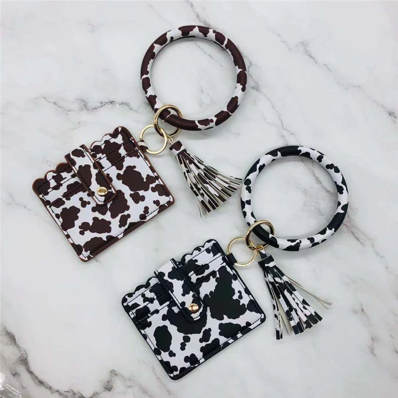 

New tassel bracelet leather card women wallet bangle leather Bracelet keychain cowhide wallet wrist keychain, Customized color