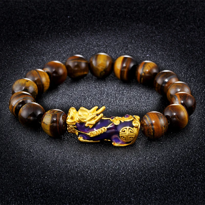 

2021 Vietnam Sand Gold Discoloration Pixiu Jewelry for Women Men Tiger Eye Stone Bracelet Lucky Copper Mantra Pixiu Bracelets, 7 colors