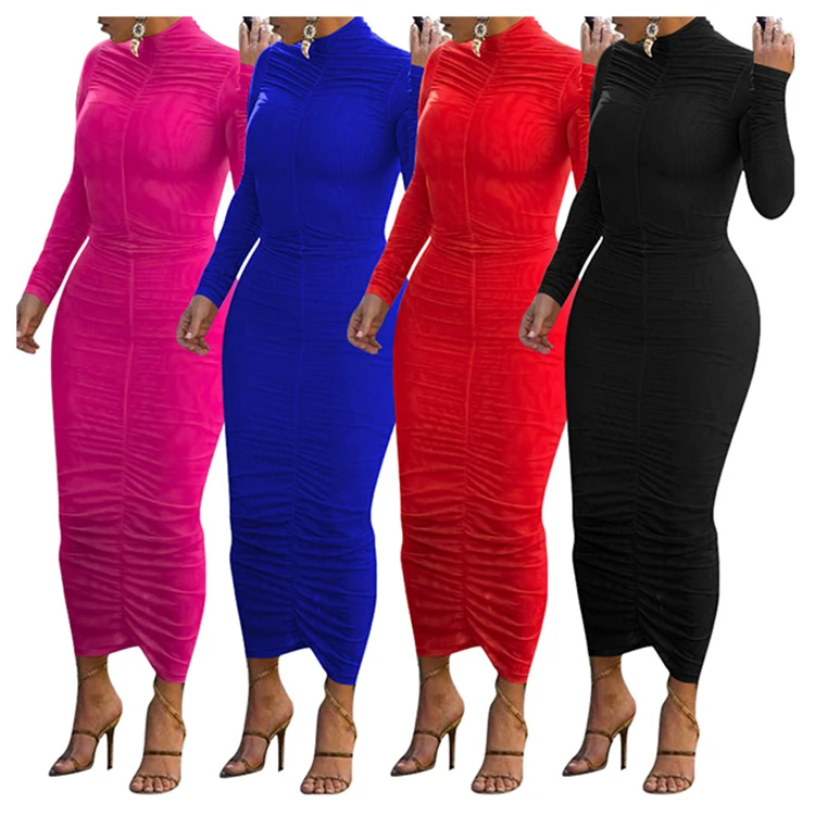 Good Quality Fashionable Fall Womens Clothing Latest Design Maxi Long Sleeves Dress Stylish Sexy Dress