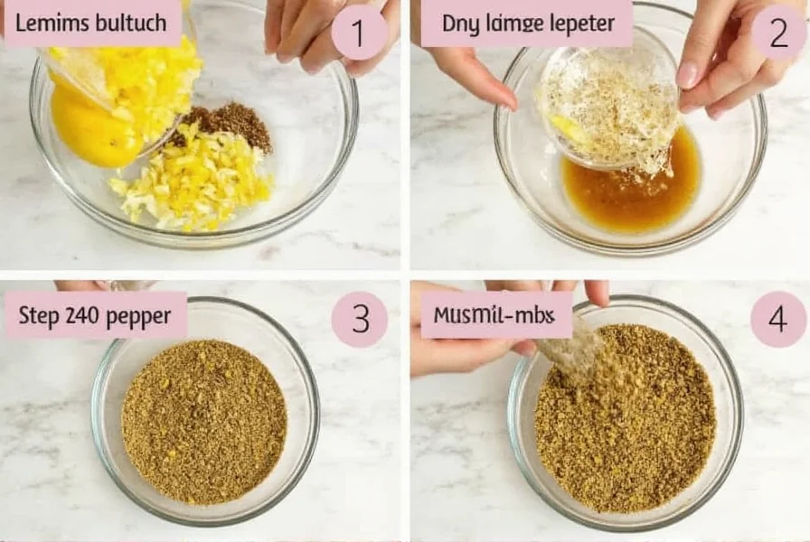 Step-by-step preparation of homemade lemon and pepper seasoning showing zesting, drying, and mixing stages