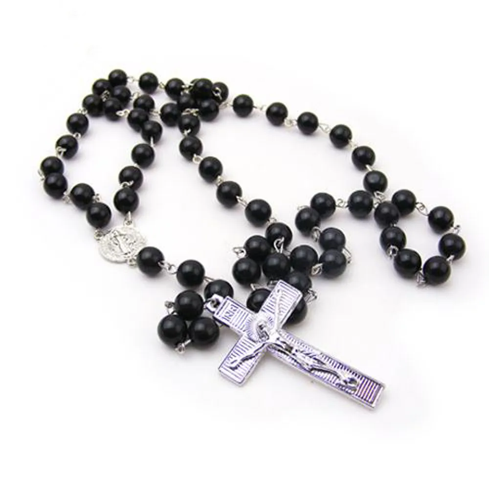 

Most Popular Jesus Christ Crucifix Cross Catholic Black Beads Rosary Necklace Hand Made for Men, Silver,gold,rose gold