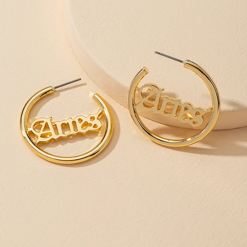 

2020 Newest Arrival Custom Word Logo Name Hoop Earring Gothic Old English Font Big Circle Earring