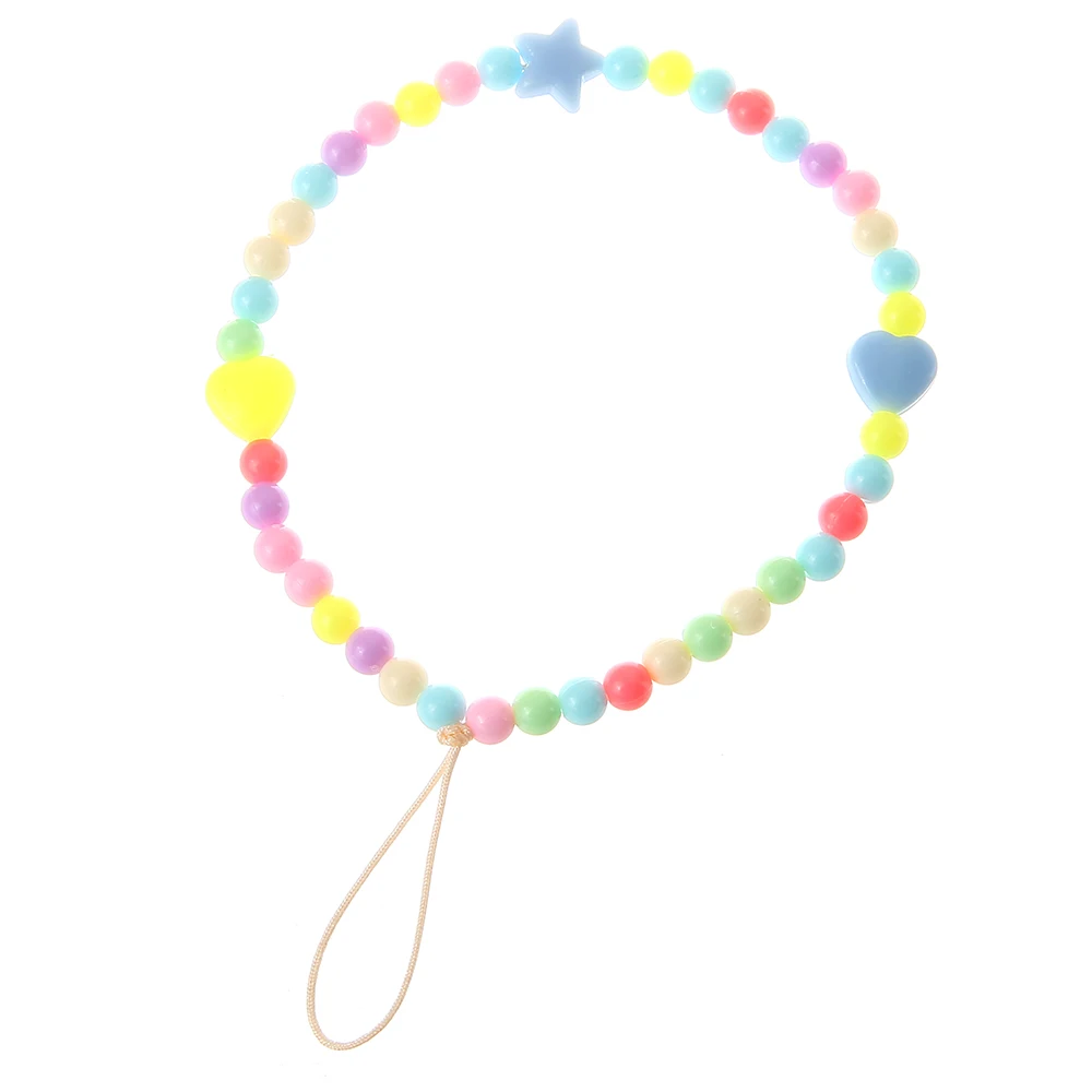 

DIY mobile phone chain Mobile Phone Lanyard decorated with colorful string of Plastic heart beads LOVE Letter String Wristband