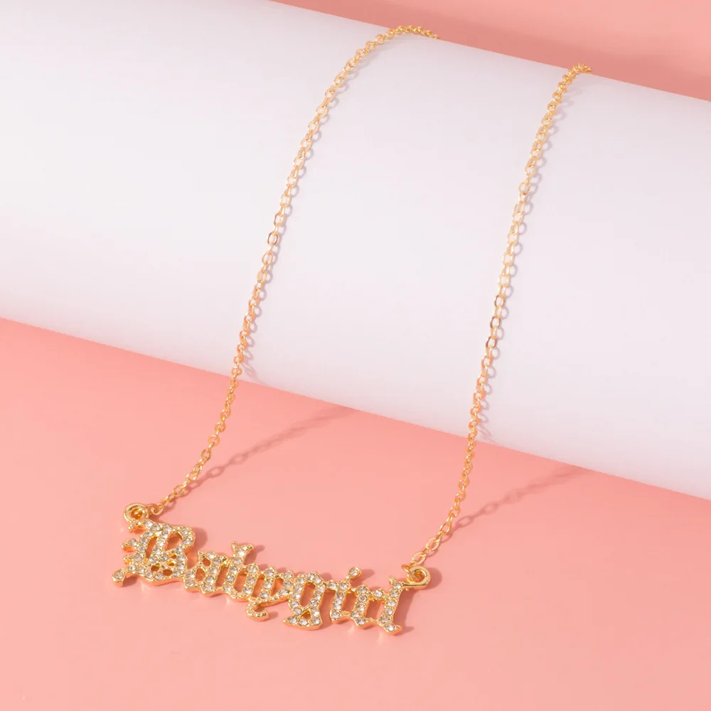 

18k gold plated shopbop babygirl rhinestone crystal initial letters charm bling necklace of women jewelry, Gold,silver,rose gold