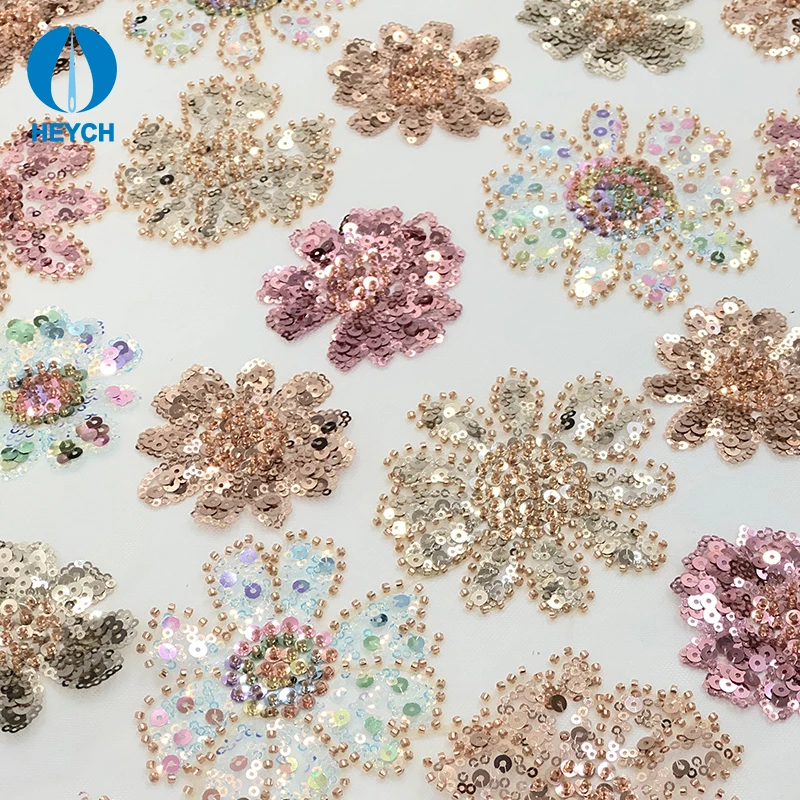 

Latest 2021 Fancy Multi Color Sequins Wedding Embroidery Shinny Crystal Tulle Luxury Beaded Lace Fabric For Party Dress, 12 colors or customized