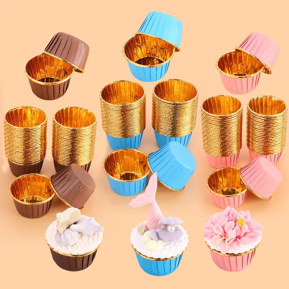 

DUMO Cupcake Cups Rolling Mouth Muffin Cup Cake Baking Molds Multi Colour Aluminum Plated Paper Cupcake Mold, Customized color