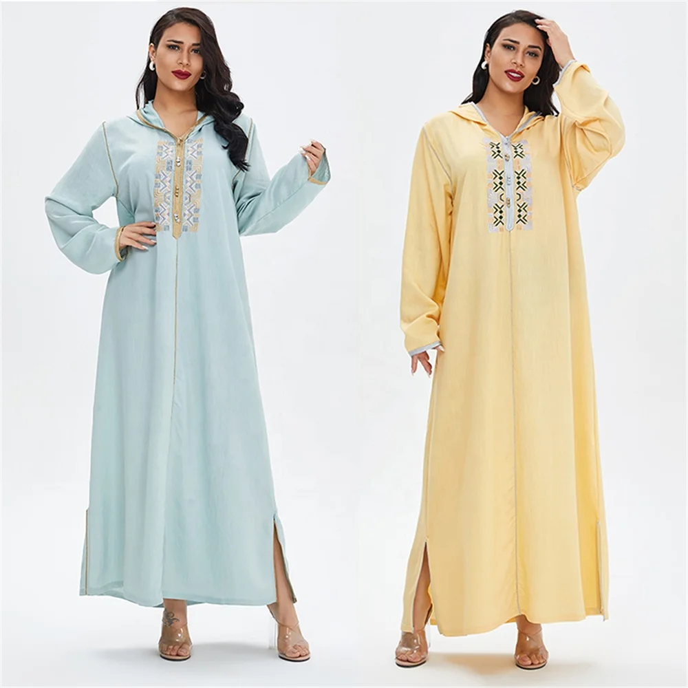 

Ready To Ship Dubai fashion casual embroidered large size abaya muslim dresses islamic clothing