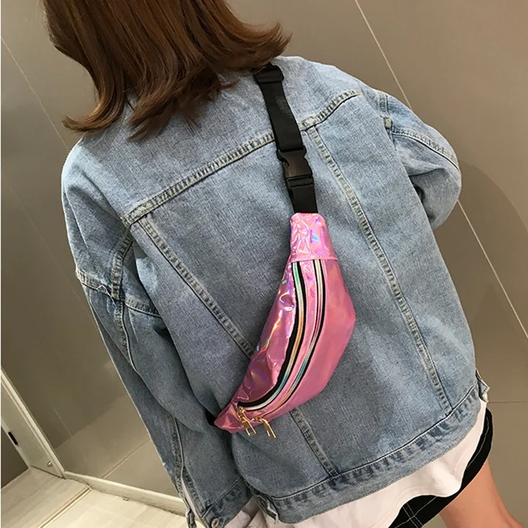 

Fashion Holographic custom designers pink fanny pack ladies waist bag women, Customized color
