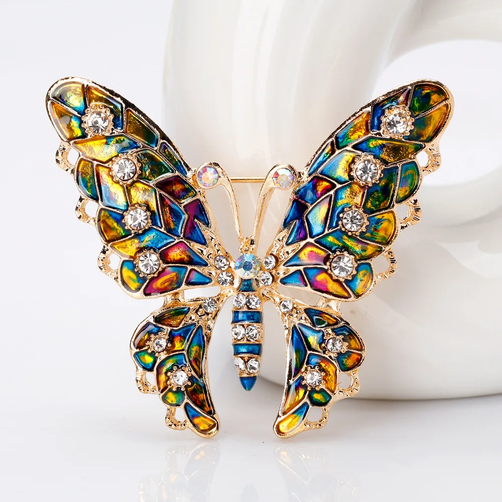 

Fashion Colorful Butterfly Brooch Wedding Crystal Rhinestone Insect Broche Bouquet Hijab Scarf Pin