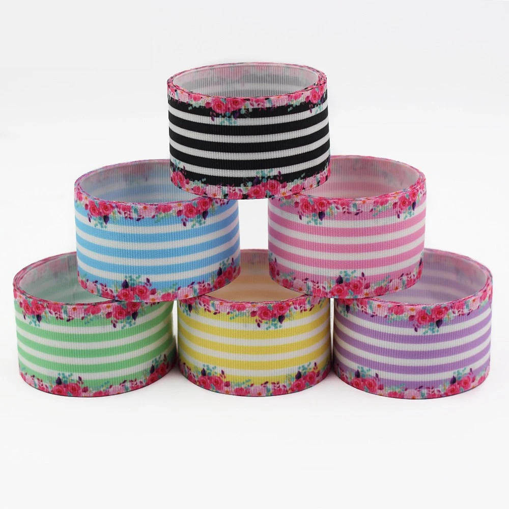 

Ultrasonic Embossed Flower Printed Sublimated La Series Heat Transfer Strip Grosgrain Satin Ribbon, 6 colors