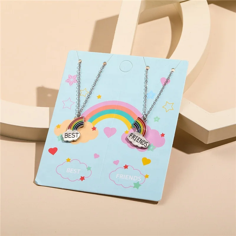 

2022 New Style Silver Rainbow Necklace Pendant Chain Necklace Alloy Best Friends Necklace for Friends