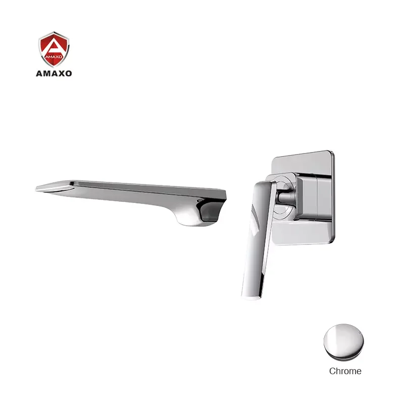 

AMAXO Elegant Chrome Surface Brass Bathroom Faucet Wall Mounted Single Handle Waterfall Wash Basin Faucets